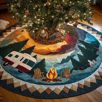 Sunset Camper Christmas Quilted Tree Skirt-Myprintsy