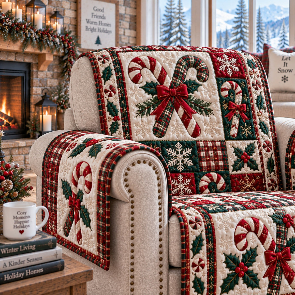 Sweet Crimson Canes Quilted Sofa Cover VTQ-Myprintsy