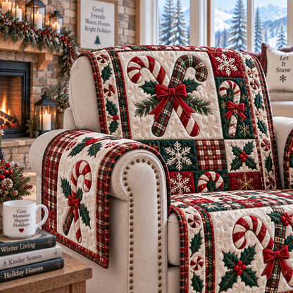 Sweet Crimson Canes Quilted Sofa Cover VTQ-Myprintsy