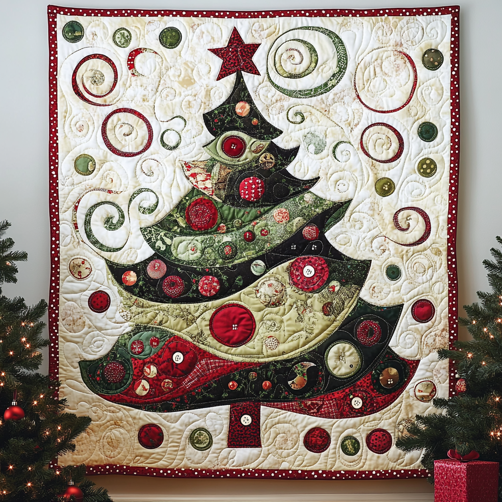 Swirling Holiday Tree Quilted Blanket VTQ-Myprintsy