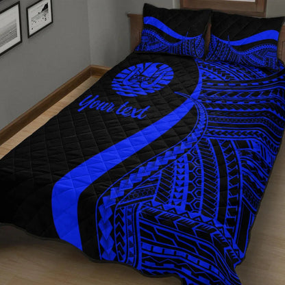 Tahiti Custom Personalised Quilt Bed Set - Blue Polynesian Tentacle Tribal Pattern-Myprintsy