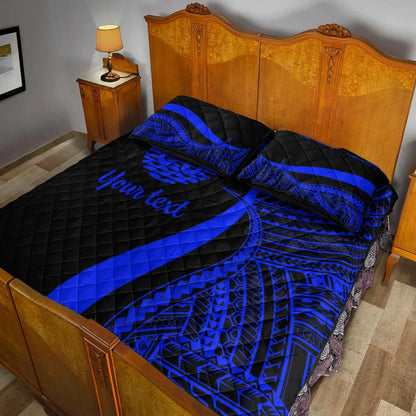 Tahiti Custom Personalised Quilt Bed Set - Blue Polynesian Tentacle Tribal Pattern-Myprintsy