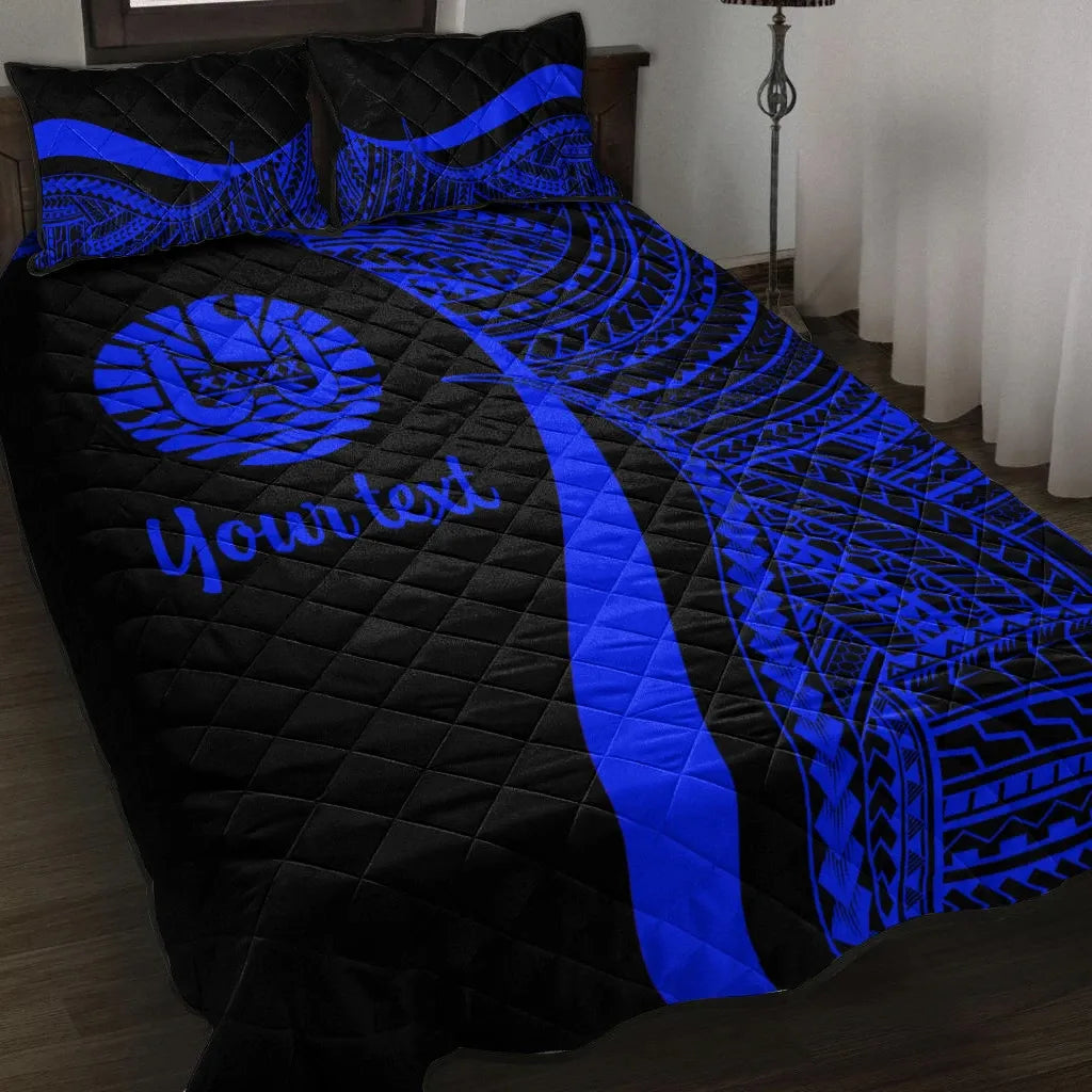 Tahiti Custom Personalised Quilt Bed Set - Blue Polynesian Tentacle Tribal Pattern-Myprintsy