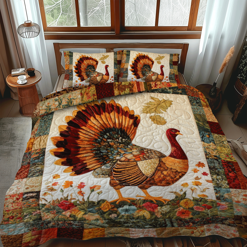 Thanksgiving Feast Turkey -Piece Quilted Bedding Set PD VTQ-Myprintsy