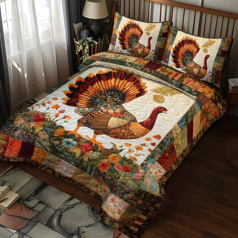Thanksgiving Feast Turkey -Piece Quilted Bedding Set PD VTQ-Myprintsy