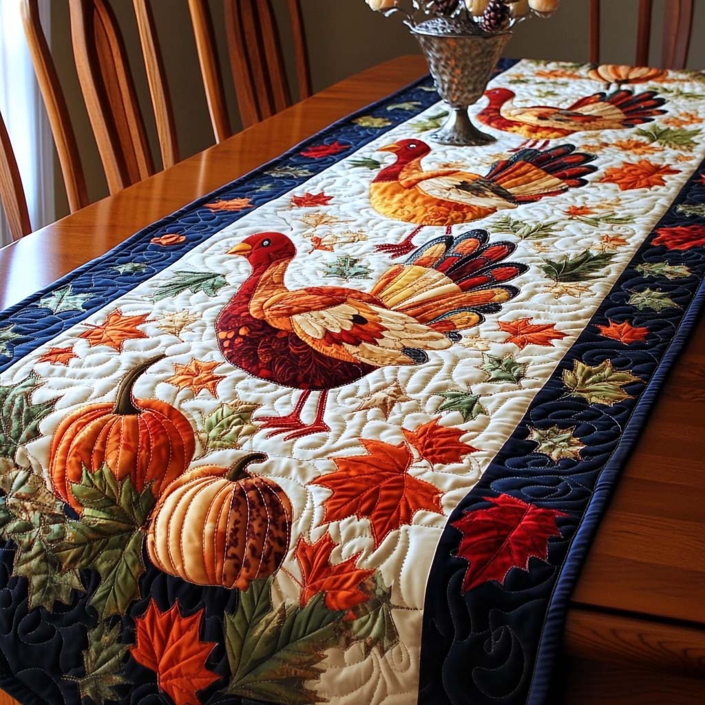Thanksgiving Turkeys Quilted Table Runner VTQ-Myprintsy