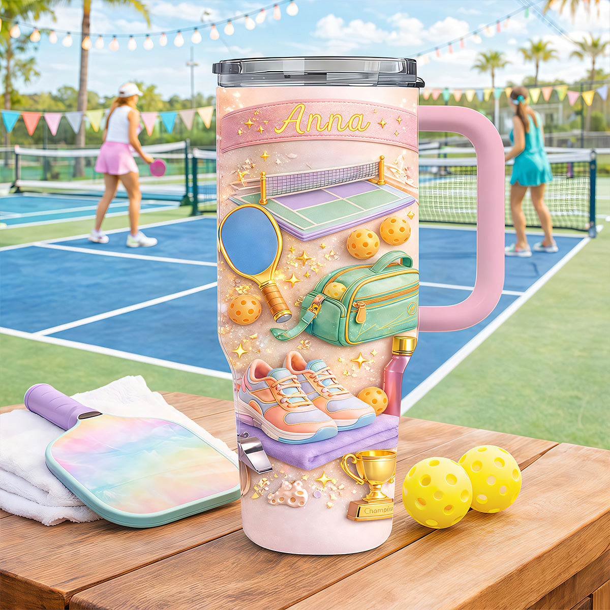 The Glitter Court - Personalized 40oz Pickleball Tumbler With Straw - Pickleball Gifts For Her-Myprintsy
