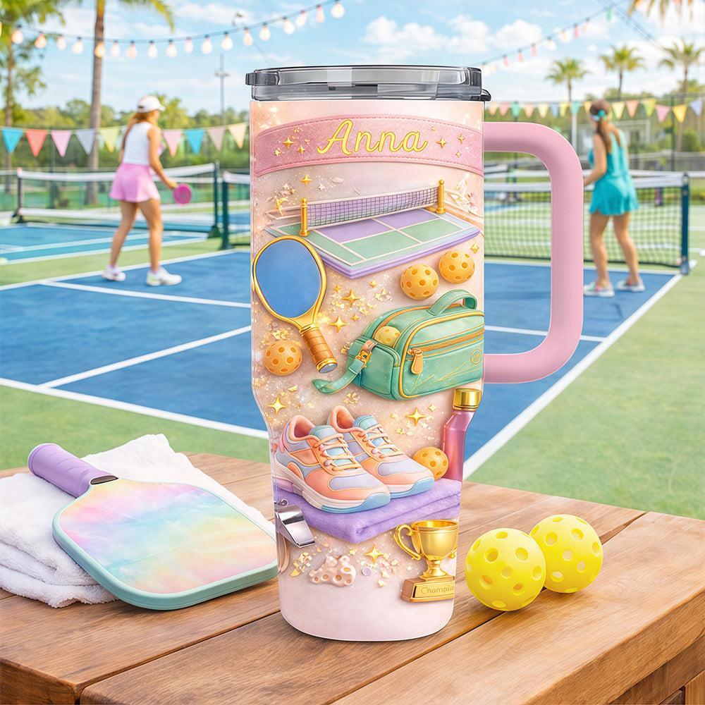 The Glitter Court - Personalized 40oz Pickleball Tumbler With Straw - Pickleball Gifts For Her-Myprintsy