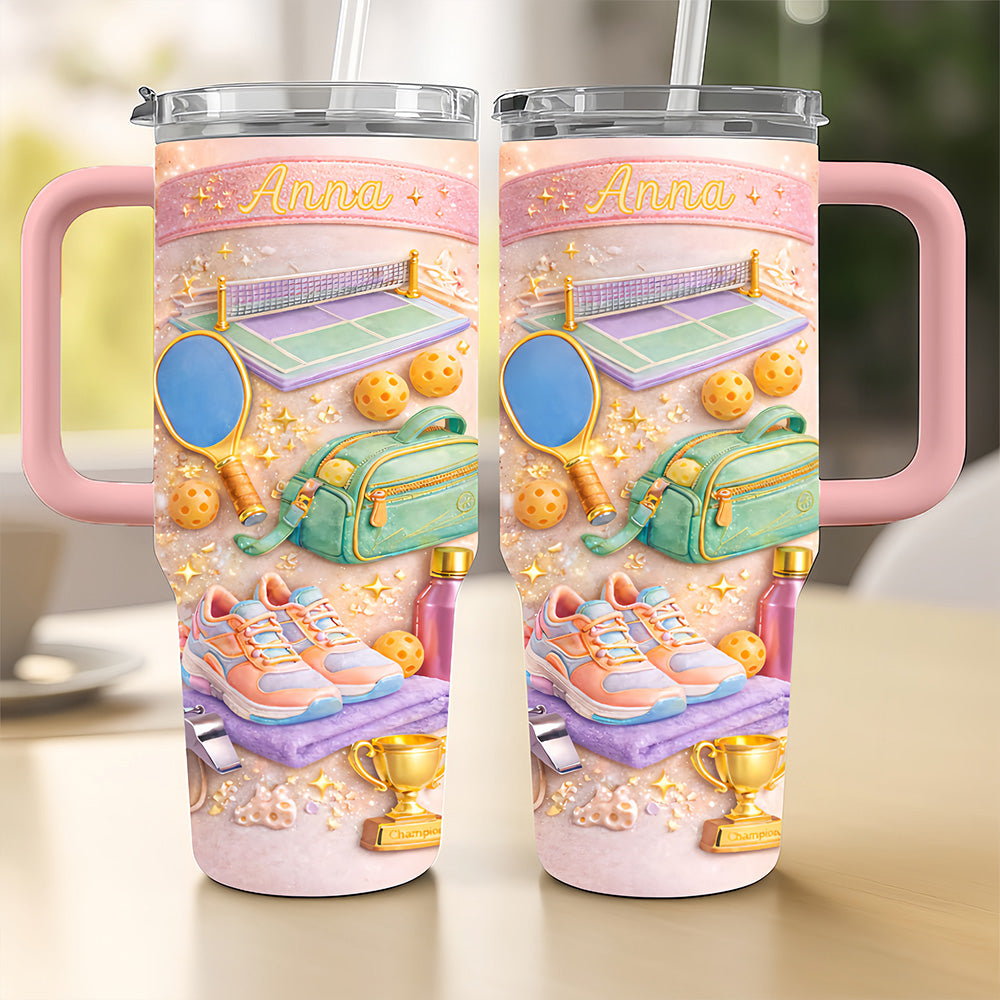 The Glitter Court - Personalized 40oz Pickleball Tumbler With Straw - Pickleball Gifts For Her-Myprintsy