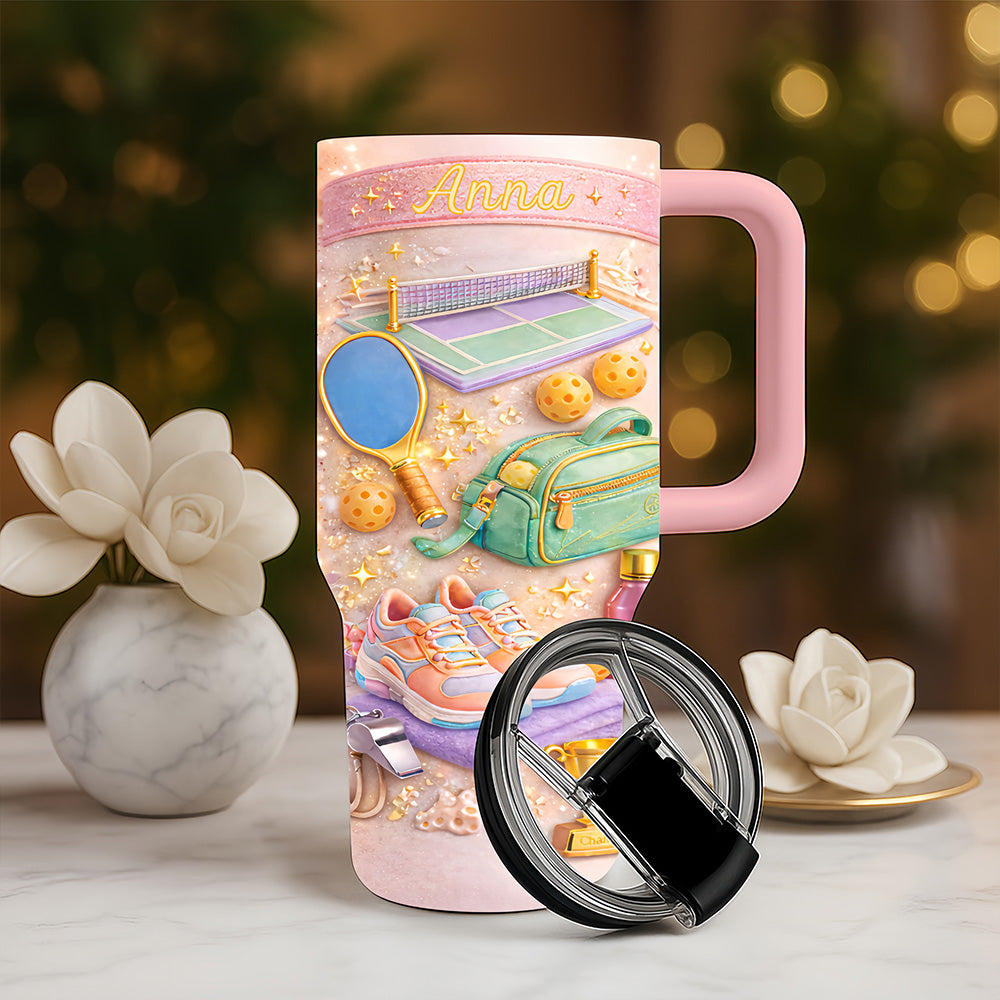The Glitter Court - Personalized 40oz Pickleball Tumbler With Straw - Pickleball Gifts For Her-Myprintsy