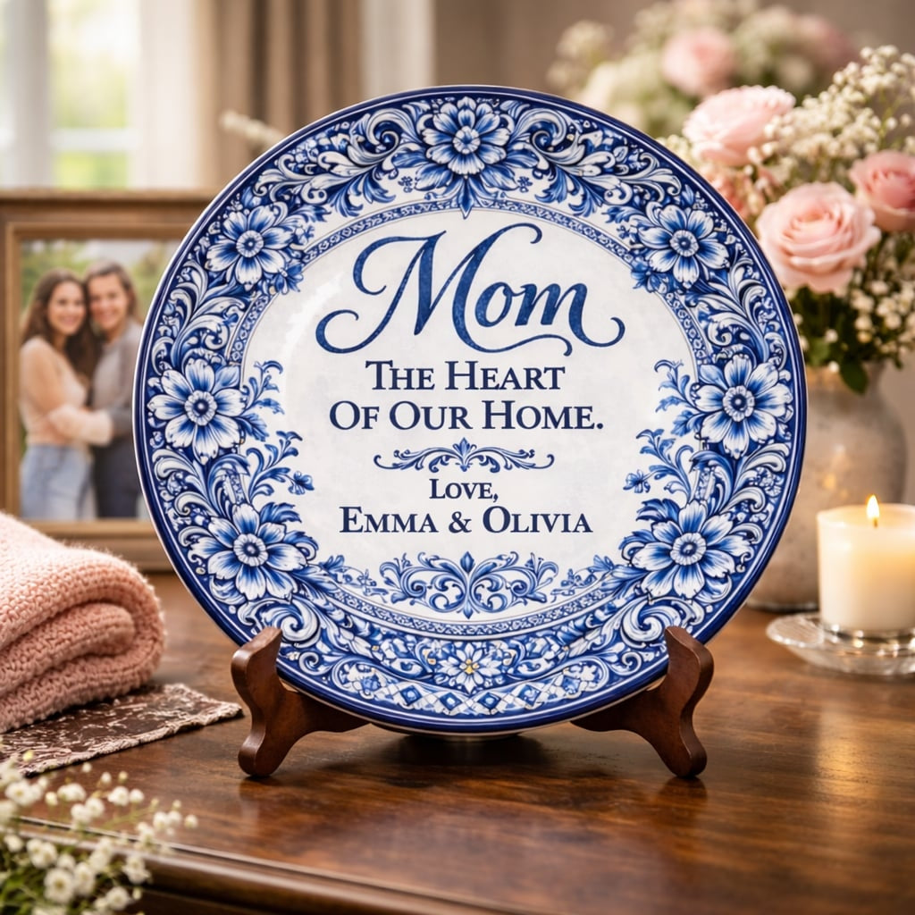 The Heart Of Our Home - Personalized Ceramic Round Plate, Best Mother's Day Gifts for Mom-Myprintsy