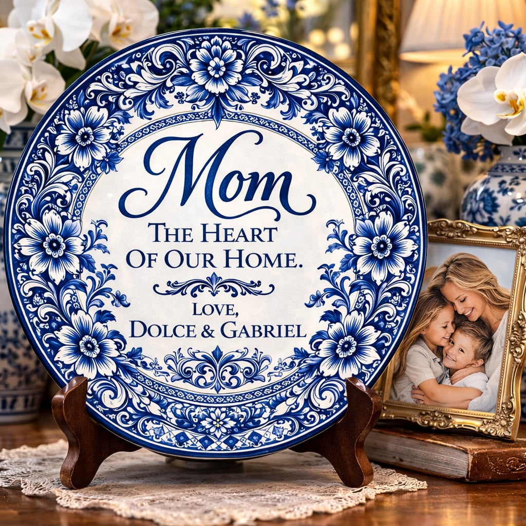 The Heart Of Our Home - Personalized Ceramic Round Plate, Best Mother's Day Gifts for Mom-Myprintsy