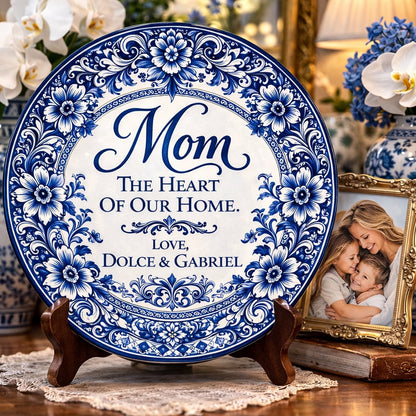 The Heart Of Our Home - Personalized Ceramic Round Plate, Best Mother's Day Gifts for Mom-Myprintsy