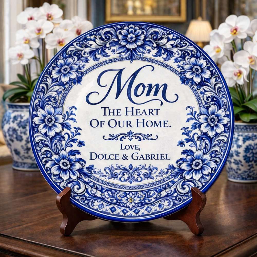 The Heart Of Our Home - Personalized Ceramic Round Plate, Best Mother's Day Gifts for Mom-Myprintsy