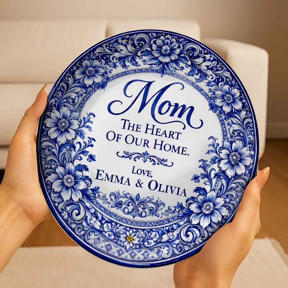 The Heart Of Our Home - Personalized Ceramic Round Plate, Best Mother's Day Gifts for Mom-Myprintsy