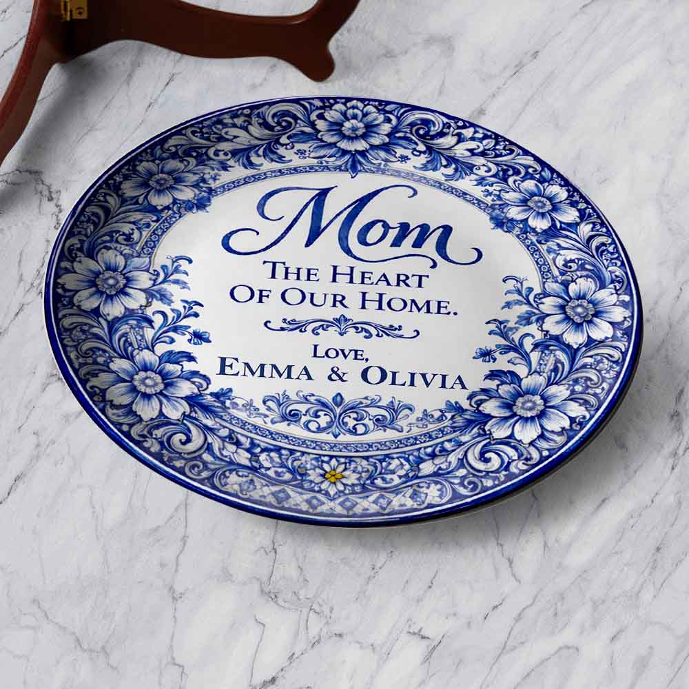 The Heart Of Our Home - Personalized Ceramic Round Plate, Best Mother's Day Gifts for Mom-Myprintsy