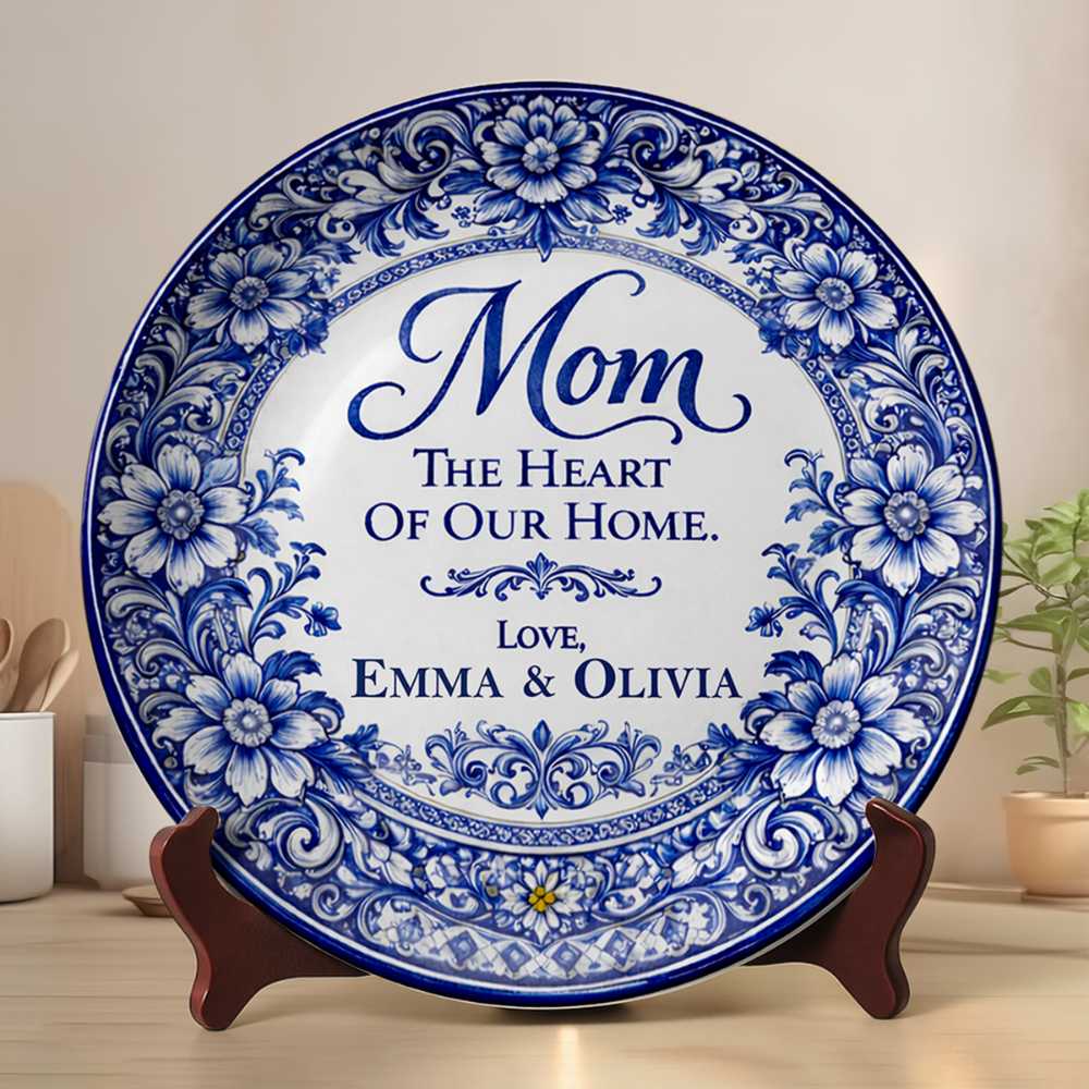 The Heart Of Our Home - Personalized Ceramic Round Plate, Best Mother's Day Gifts for Mom-Myprintsy