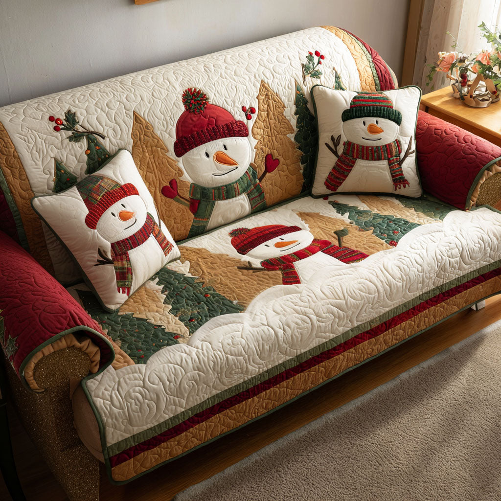 The Jingle Snowmen Quilted Sofa Cover VTQ-Myprintsy