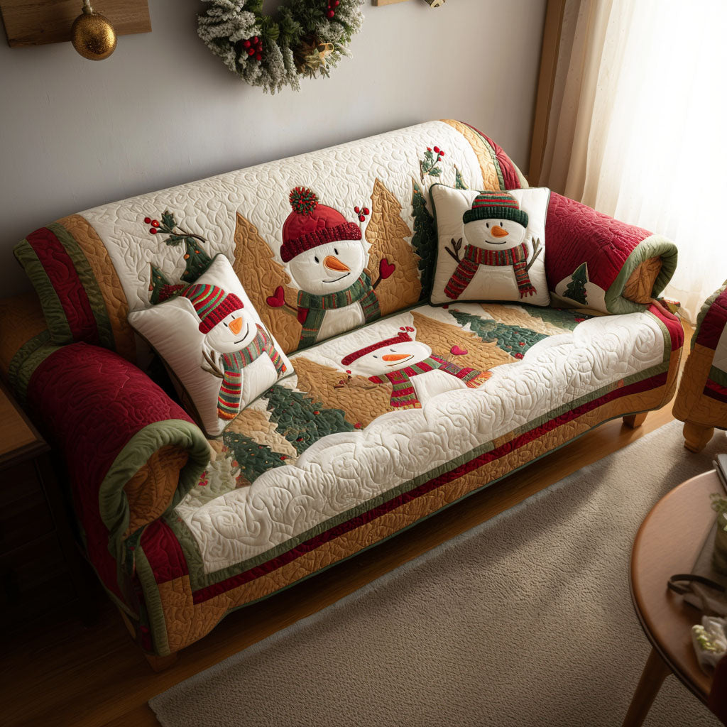 The Jingle Snowmen Quilted Sofa Cover VTQ-Myprintsy