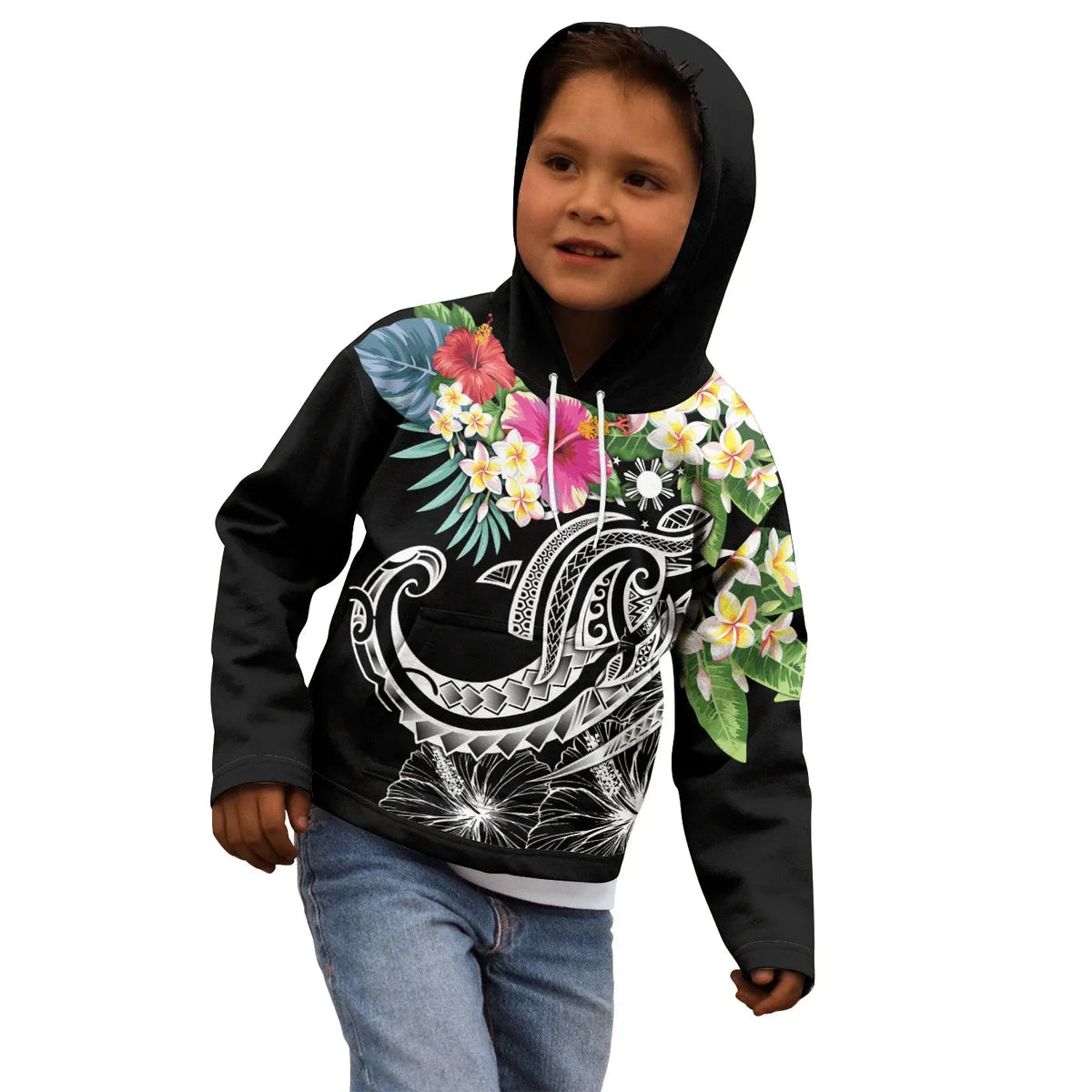 The Philippines Hoodie - Summer Plumeria (Black)-Myprintsy