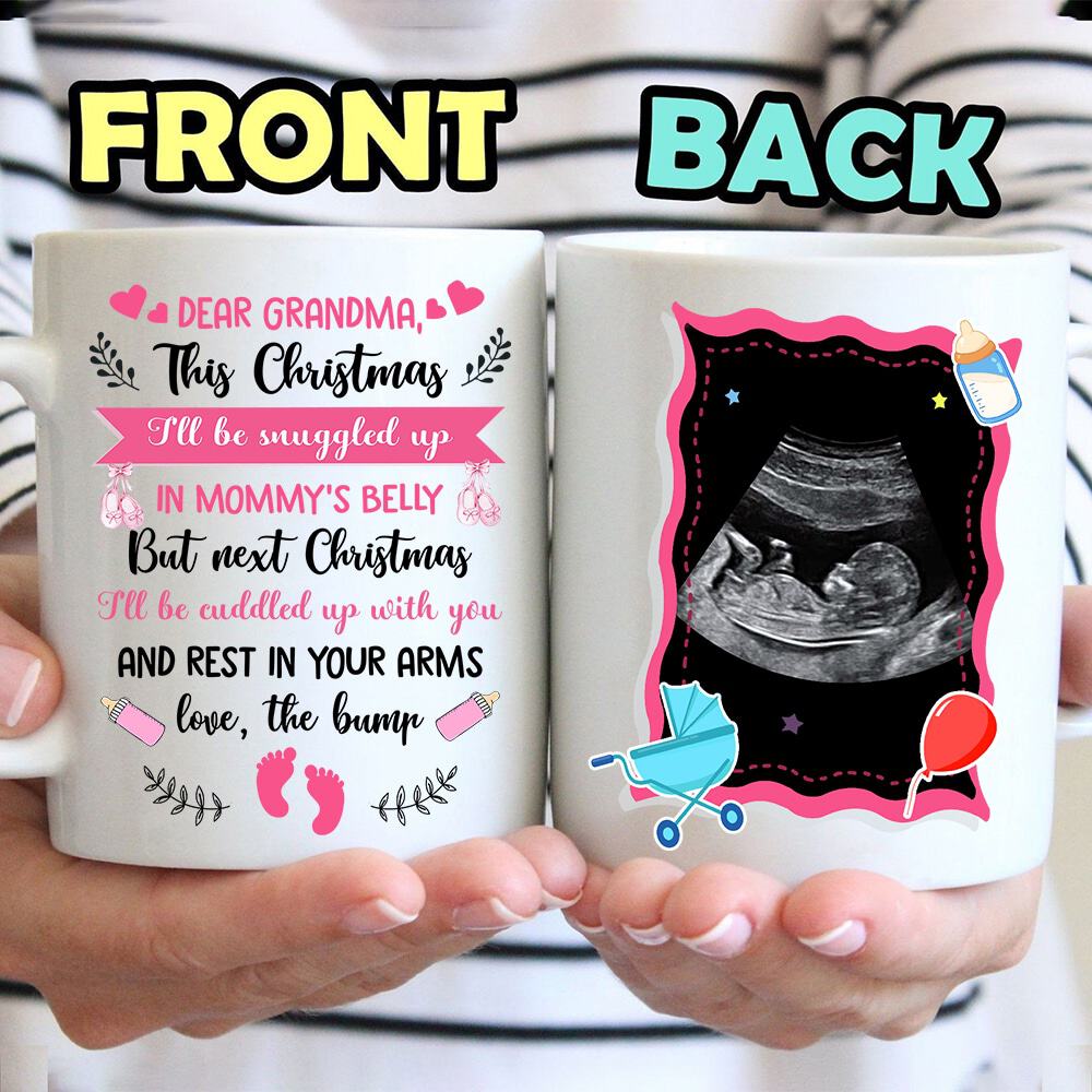 This Christmas I'll Be Snuggled Up In Mommy's Belly Custom Mug - Personalized Coffee Mug - Gift For Grandma-Myprintsy