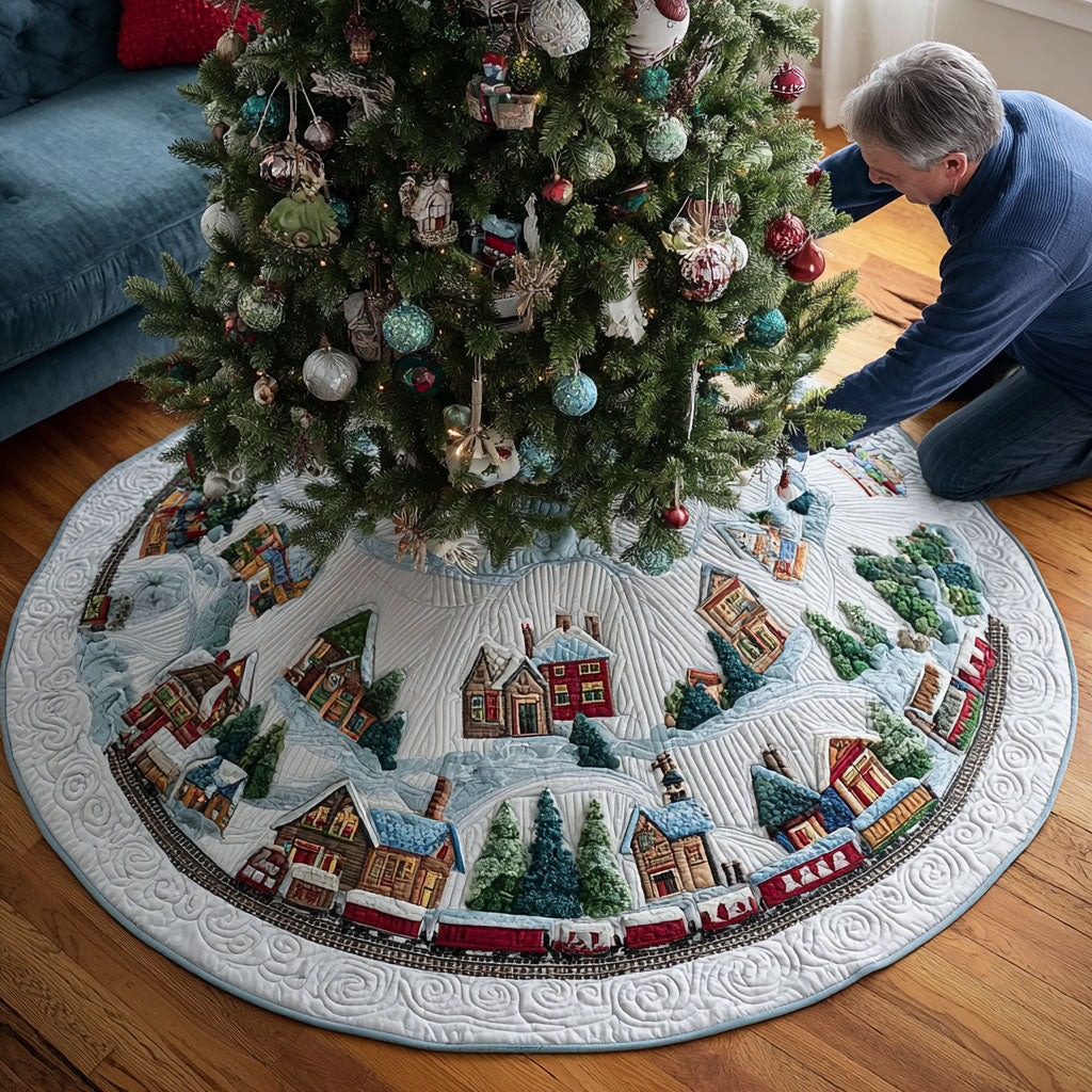 Tinsel Track Express Christmas Quilted Tree Skirt-Myprintsy