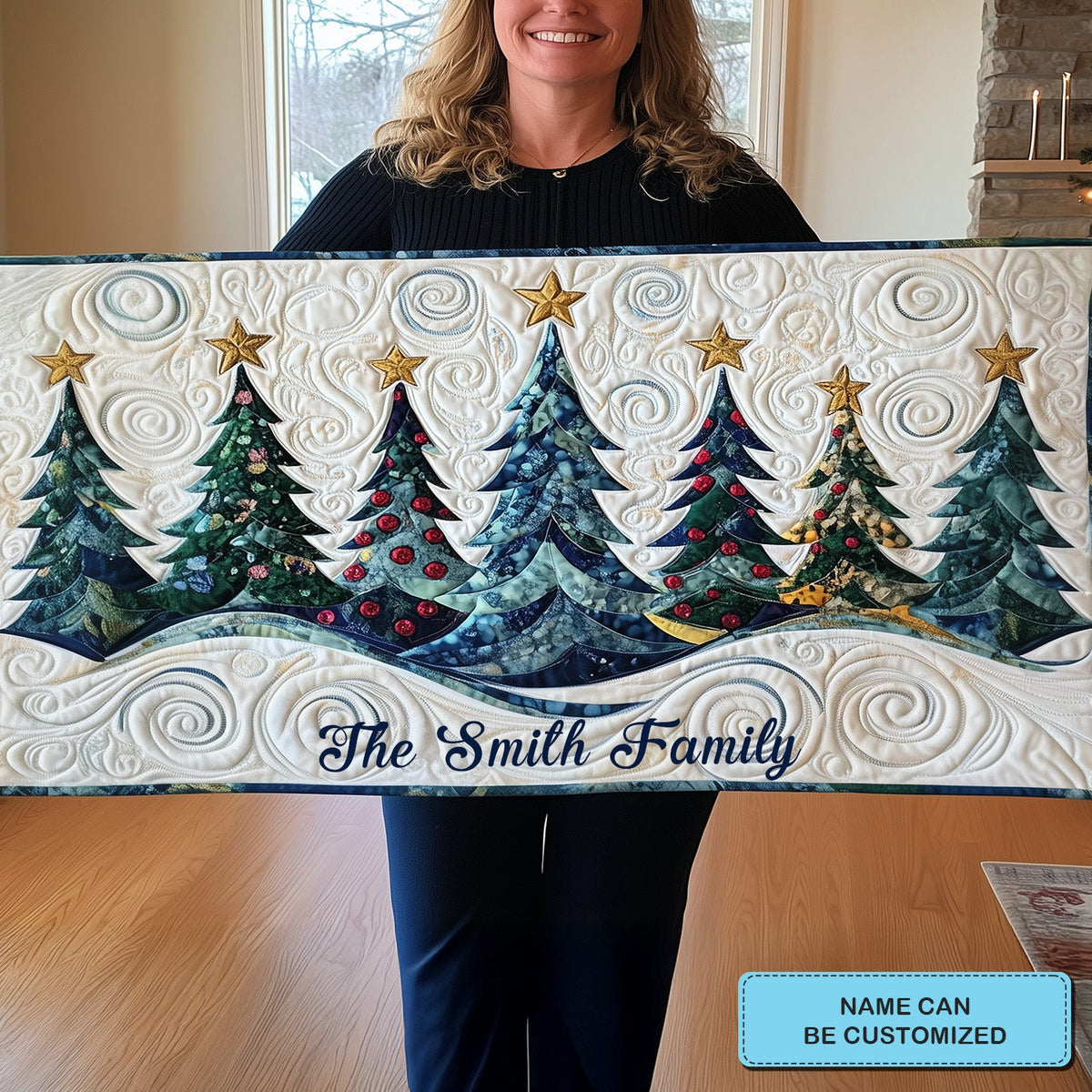 Tinsel Tree Trails Personalized Quilted Table Runner VTQ-Myprintsy