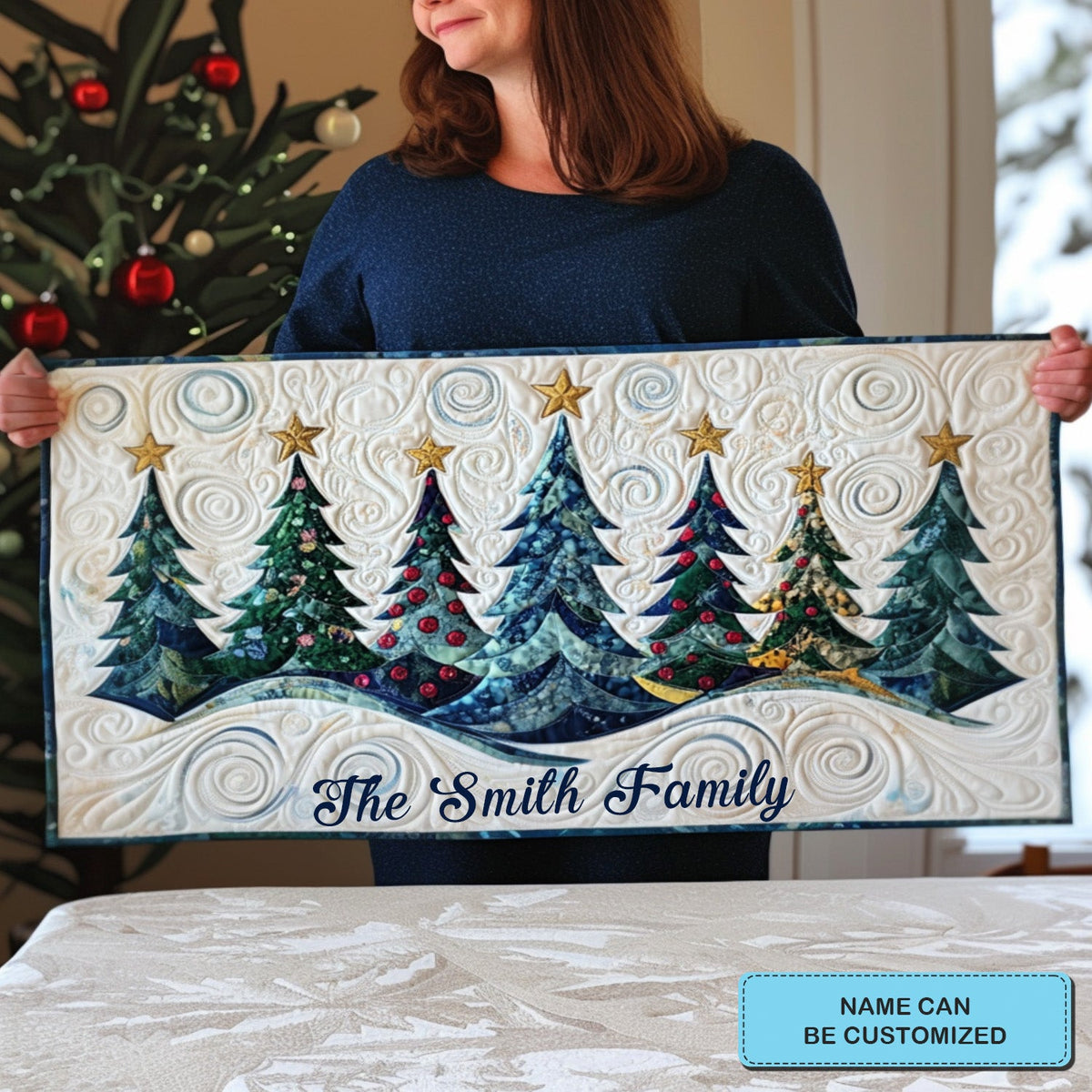 Tinsel Tree Trails Personalized Quilted Table Runner VTQ-Myprintsy