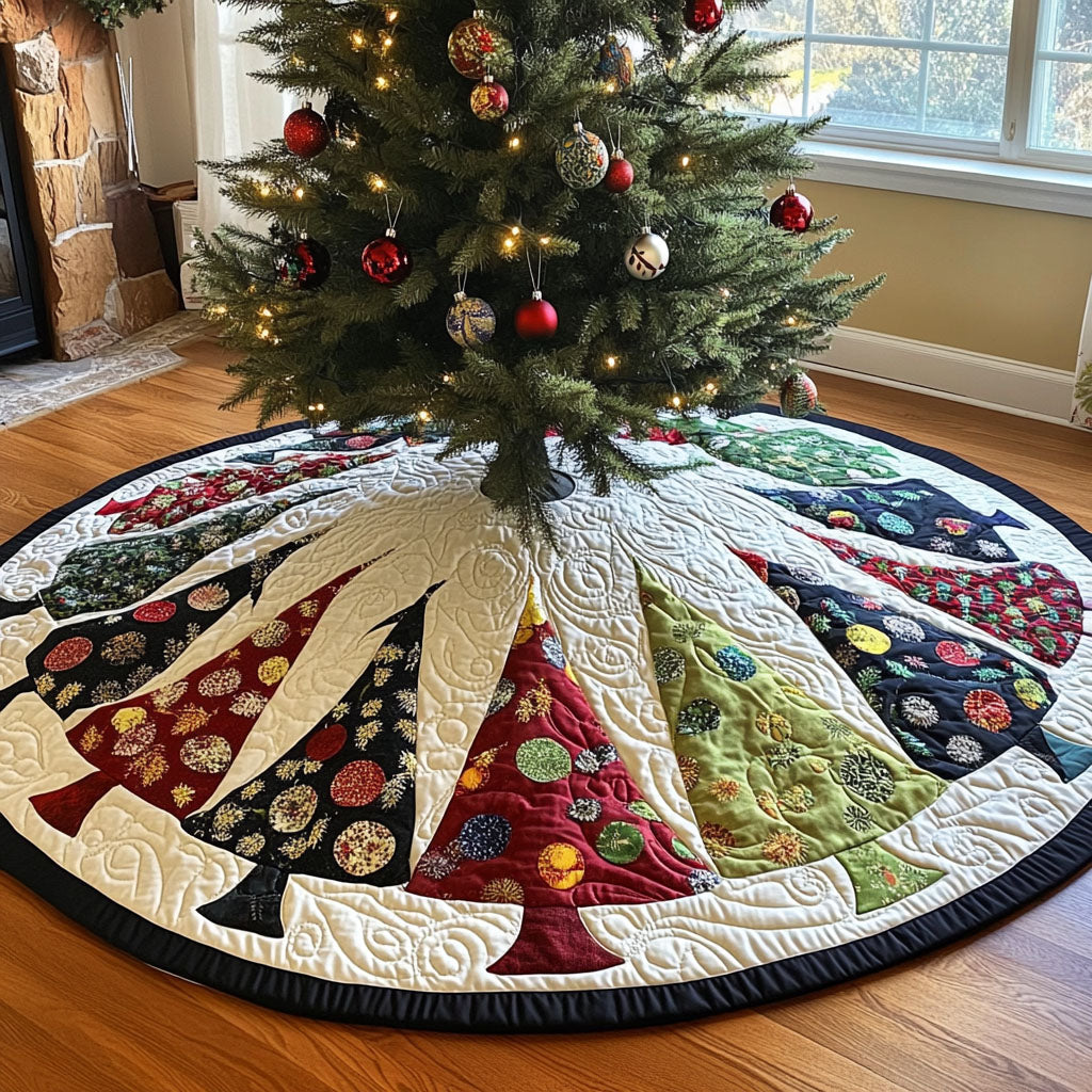 Tinsel Tree Whimsy Quilted Christmas Tree Skirt-Myprintsy