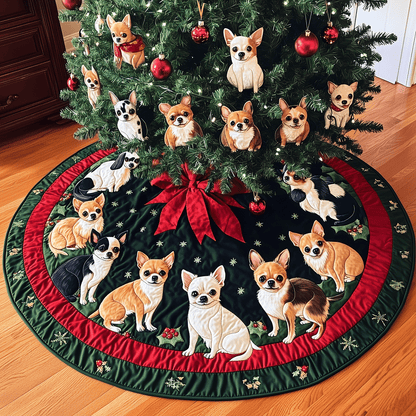 Tiny Festive Paws Quilted Christmas Tree Skirt-Myprintsy
