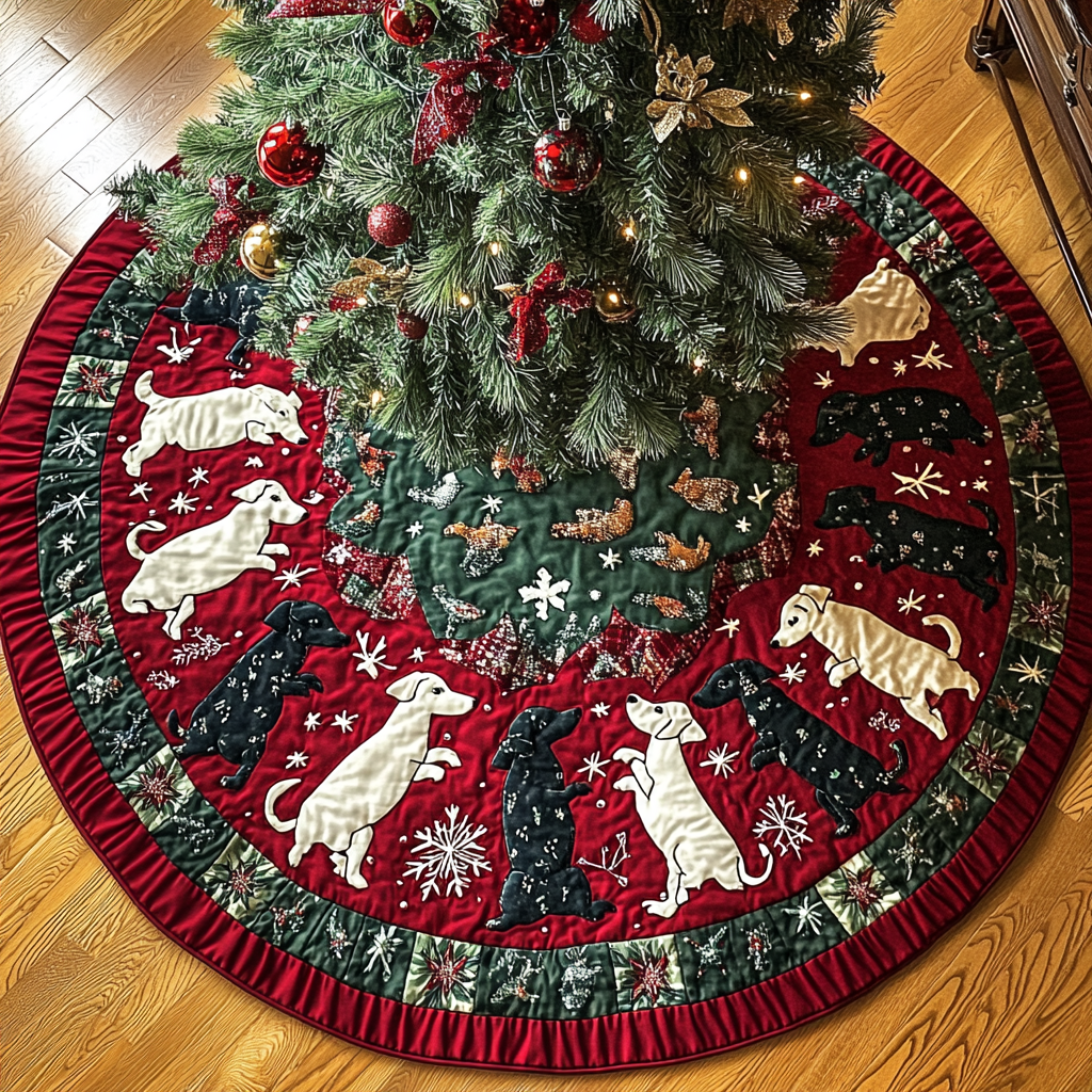 Tiny Paws Parade Christmas Quilted Tree Skirt-Myprintsy