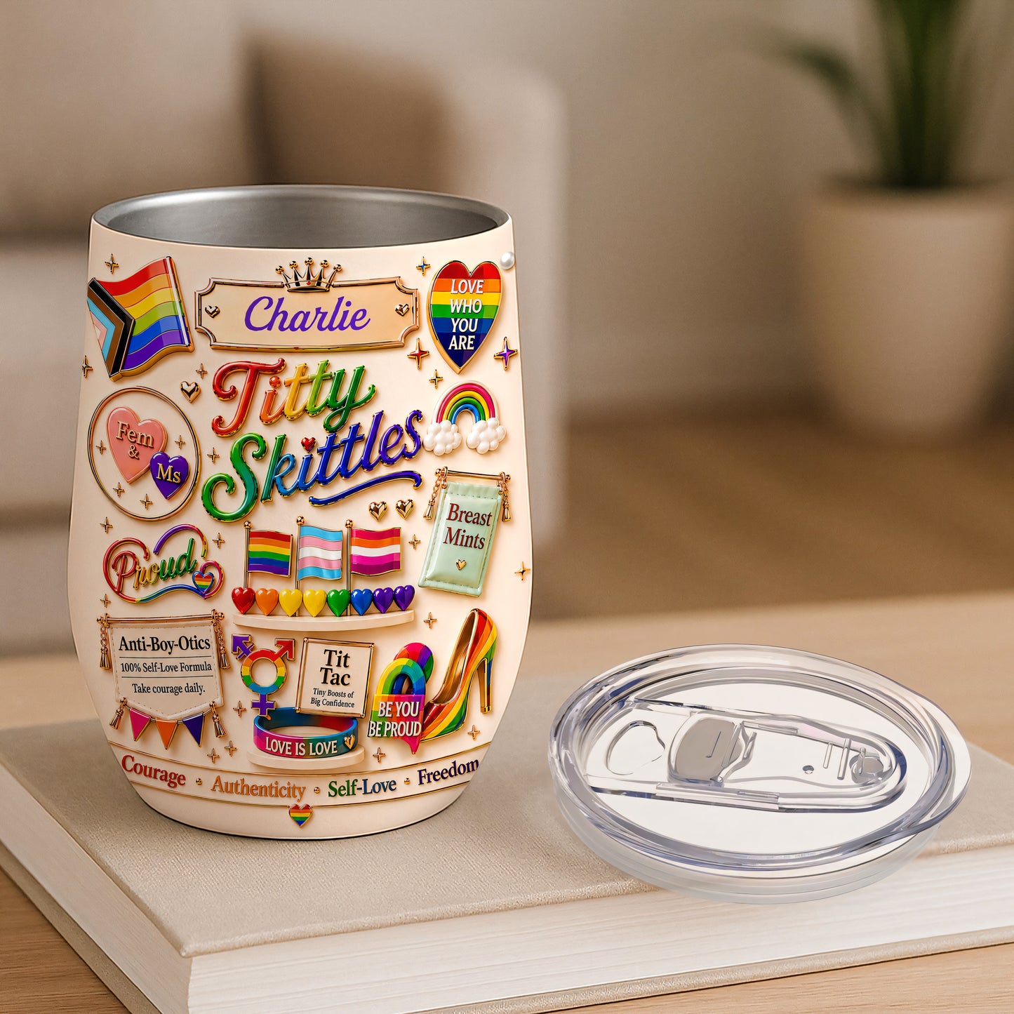 Titty Skittles - Personalized Transgender Women Wine Tumbler - Gifts For Transgenders-Myprintsy