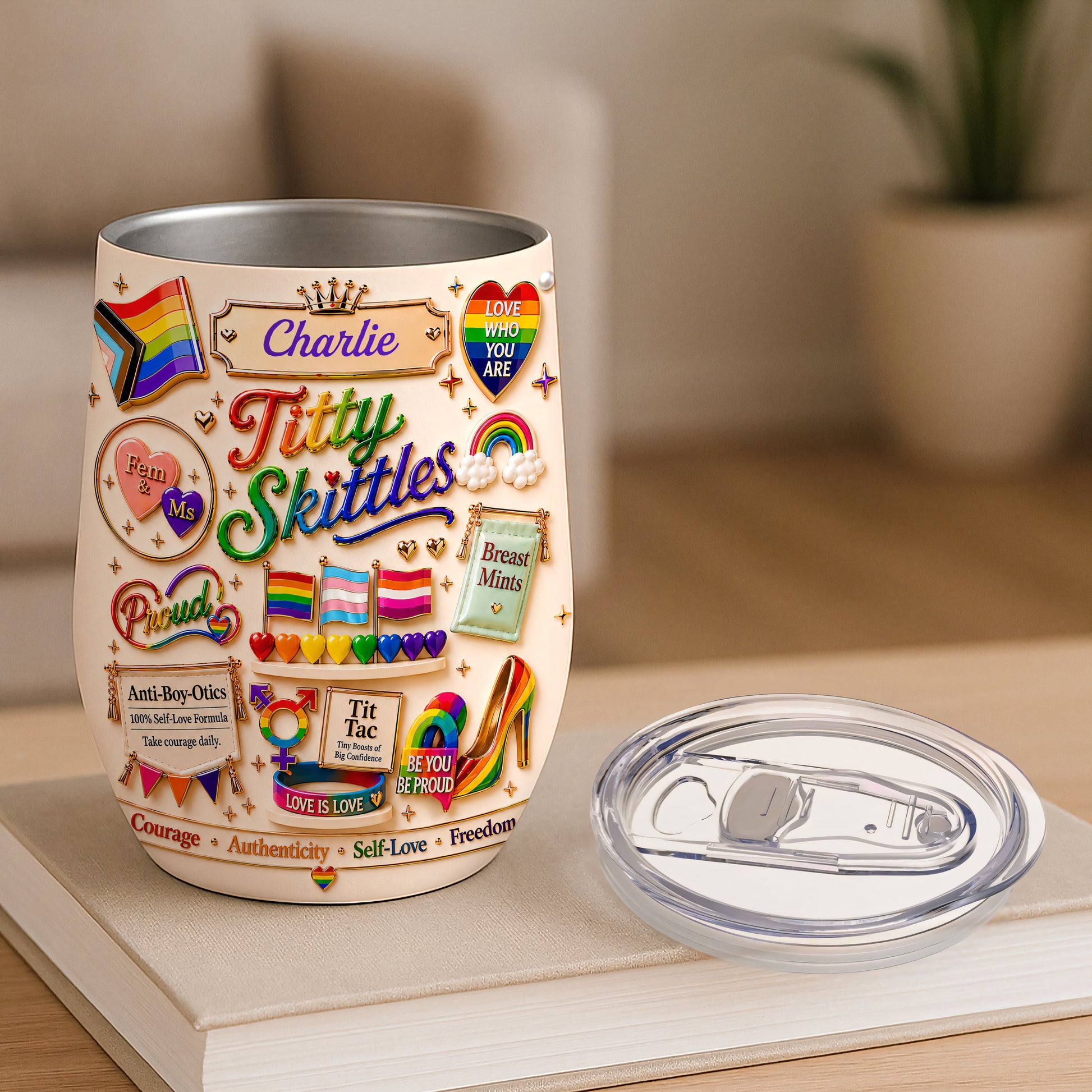 Titty Skittles - Personalized Transgender Women Wine Tumbler - Gifts For Transgenders-Myprintsy