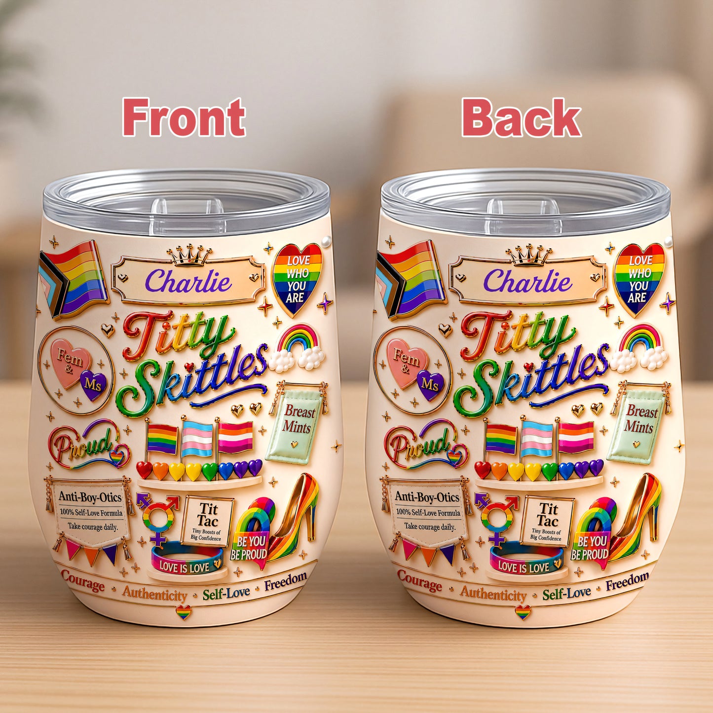 Titty Skittles - Personalized Transgender Women Wine Tumbler - Gifts For Transgenders-Myprintsy