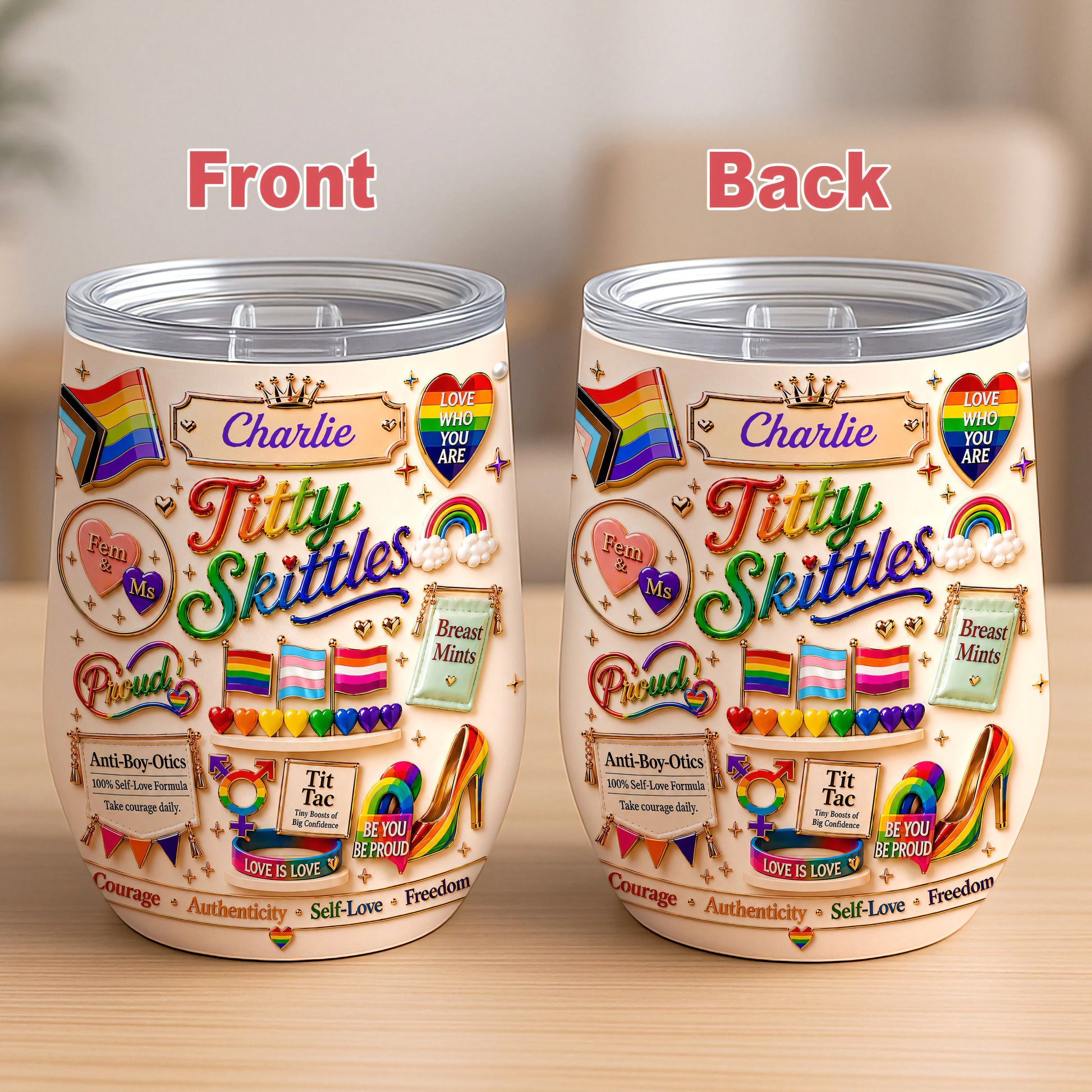 Titty Skittles - Personalized Transgender Women Wine Tumbler - Gifts For Transgenders-Myprintsy