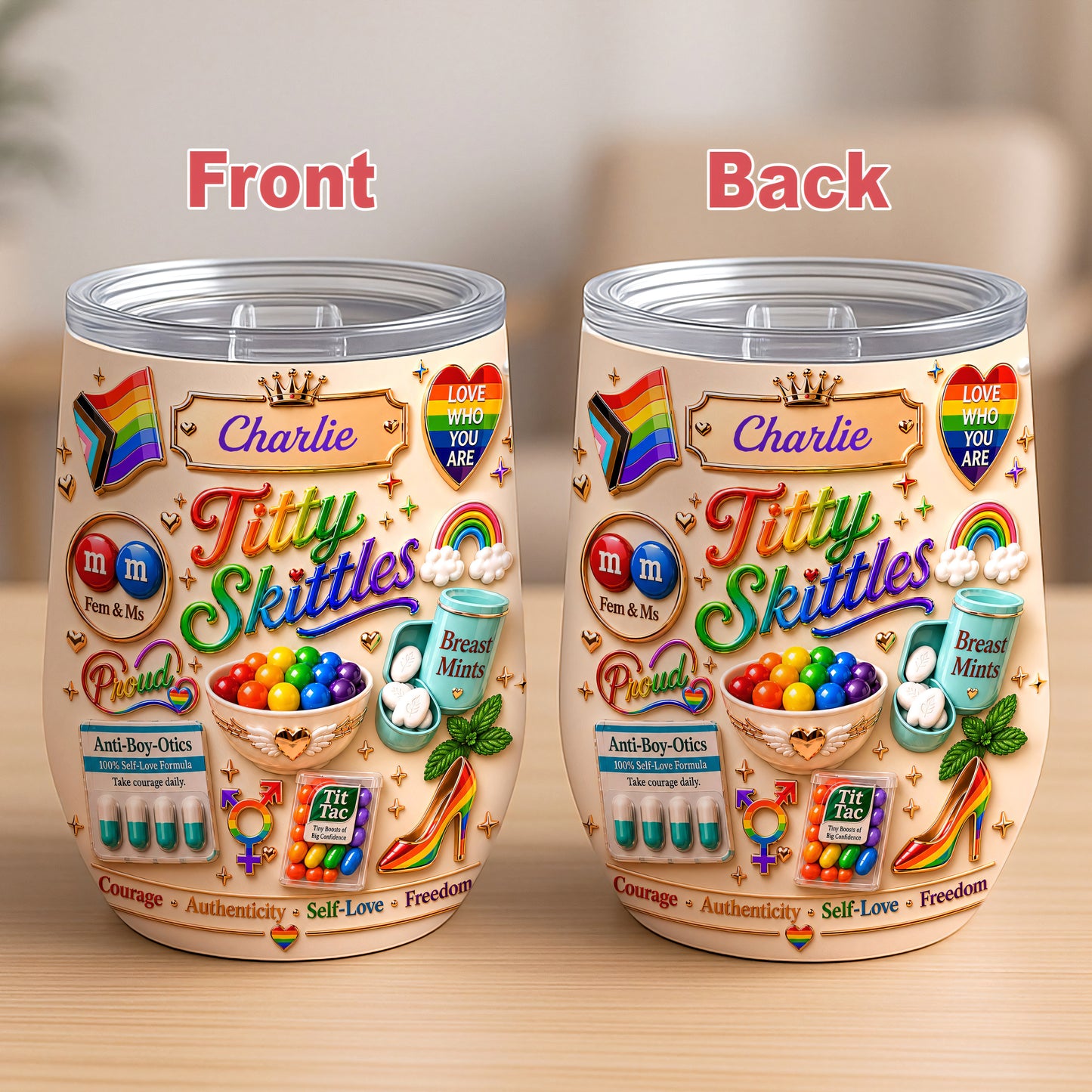 Titty Skittles - Personalized Transgender Women Wine Tumbler - Gifts For Transgenders-Myprintsy
