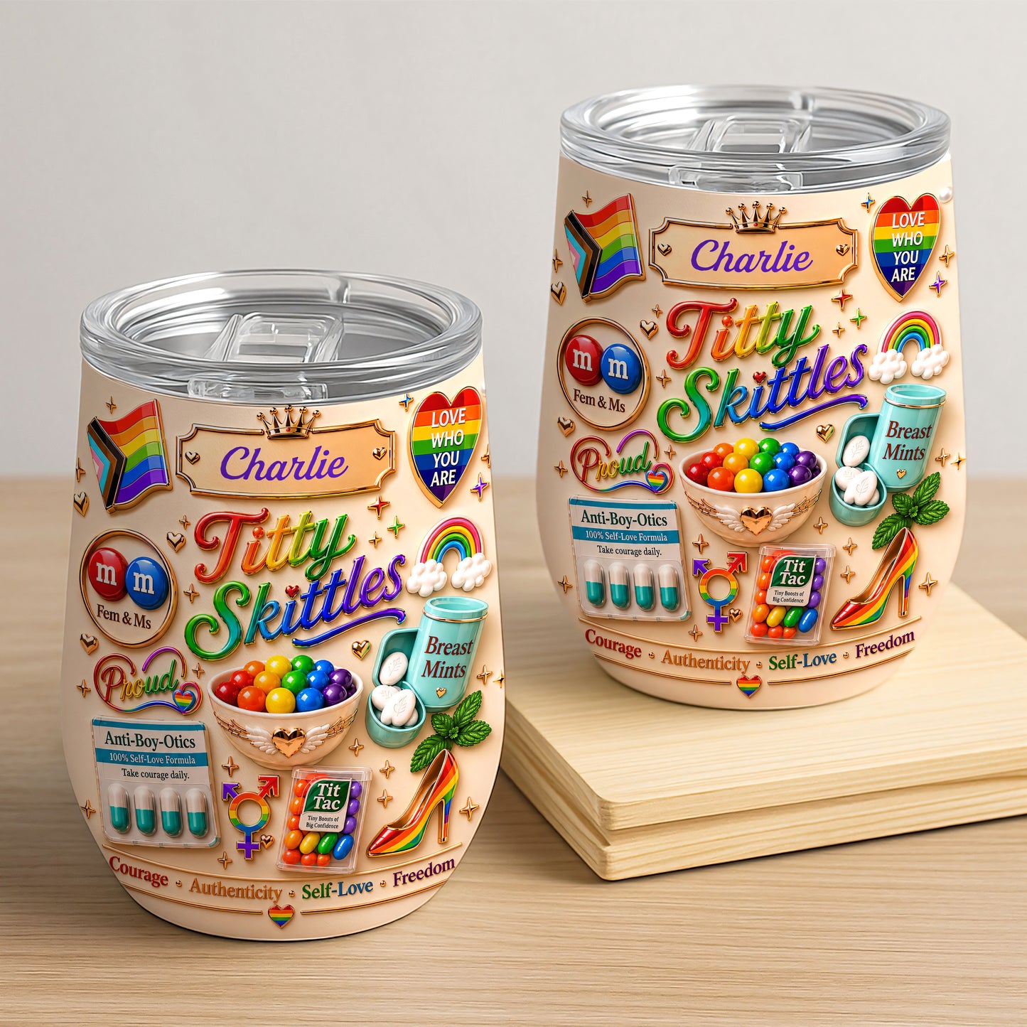 Titty Skittles - Personalized Transgender Women Wine Tumbler - Gifts For Transgenders-Myprintsy