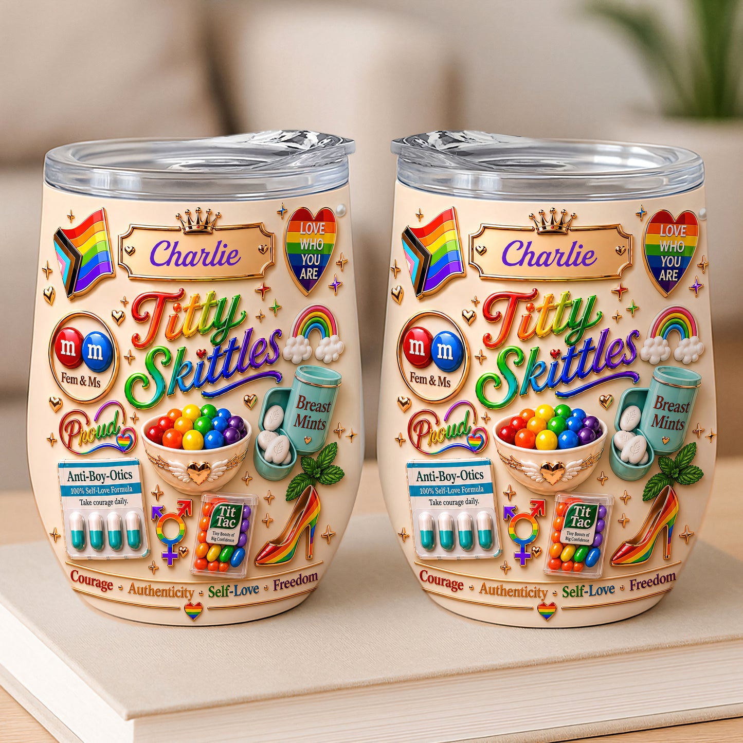 Titty Skittles - Personalized Transgender Women Wine Tumbler - Gifts For Transgenders-Myprintsy