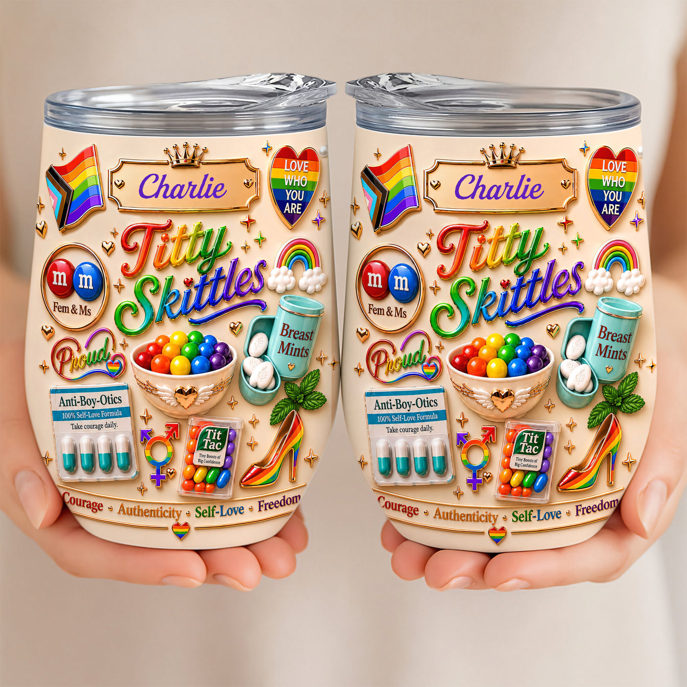 Titty Skittles - Personalized Transgender Women Wine Tumbler - Gifts For Transgenders-Myprintsy