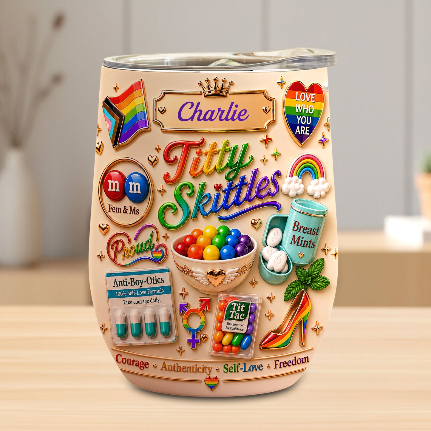 Titty Skittles - Personalized Transgender Women Wine Tumbler - Gifts For Transgenders-Myprintsy