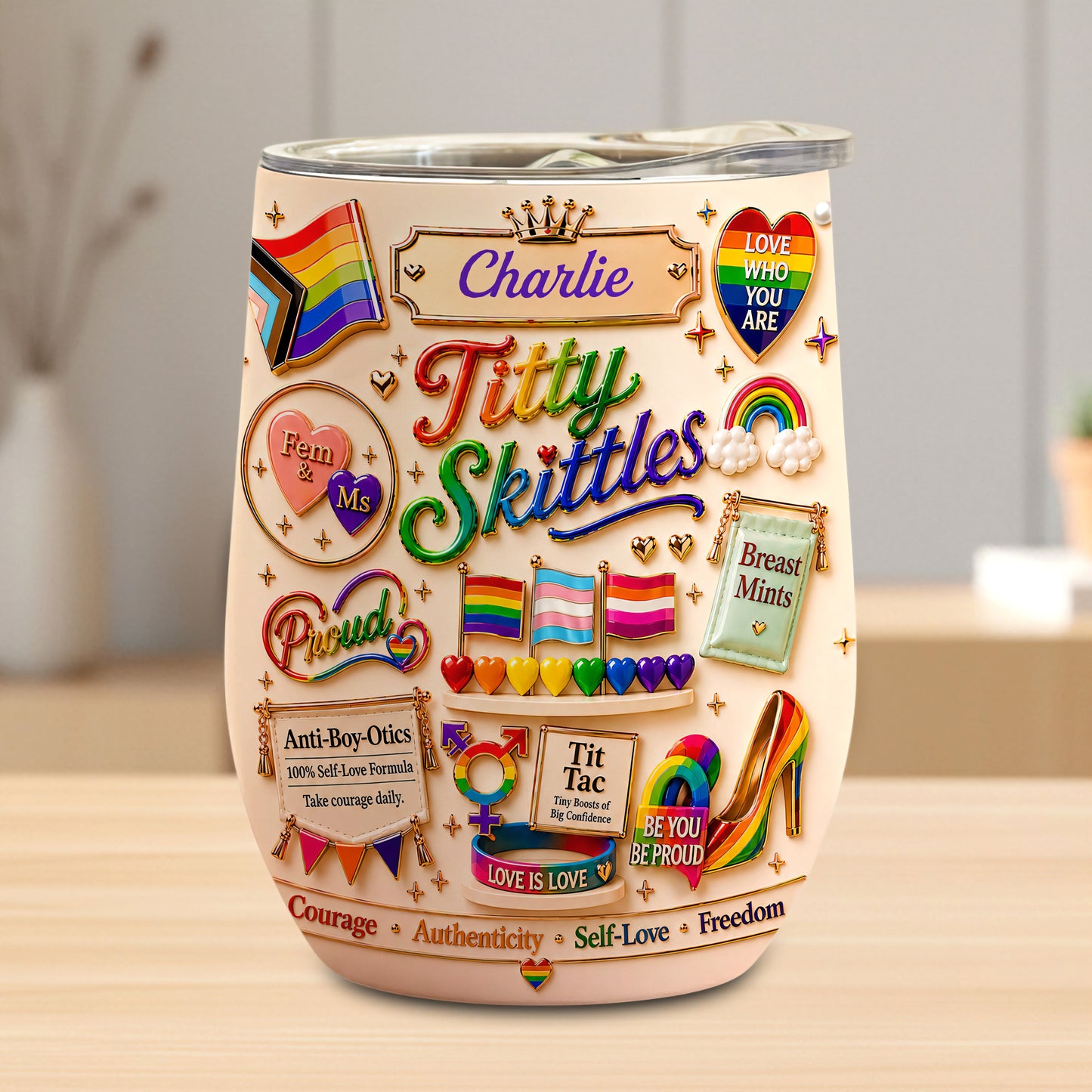 Titty Skittles - Personalized Transgender Women Wine Tumbler - Gifts For Transgenders-Myprintsy