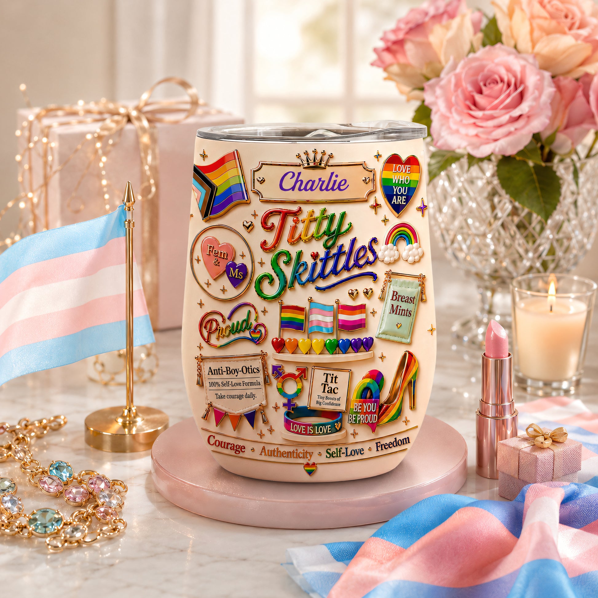 Titty Skittles - Personalized Transgender Women Wine Tumbler - Gifts For Transgenders-Myprintsy