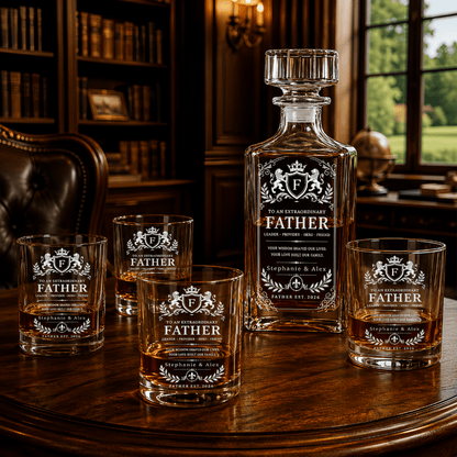 To An Extraordinary Father - Personalized Father's Day Combo Whiskey Glass + Decanter - Gifts For Dad-Myprintsy