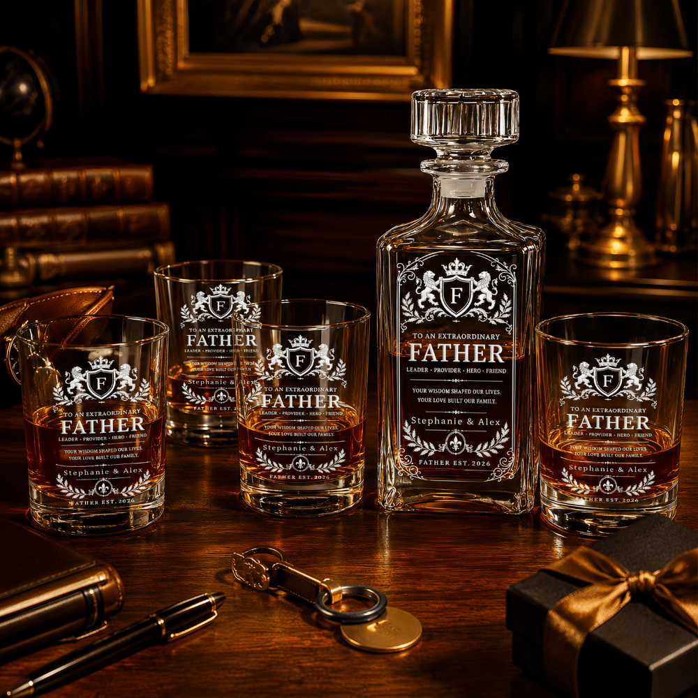To An Extraordinary Father - Personalized Father's Day Combo Whiskey Glass + Decanter - Gifts For Dad-Myprintsy