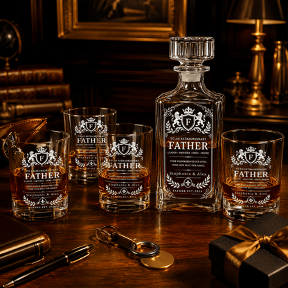 To An Extraordinary Father - Personalized Father's Day Combo Whiskey Glass + Decanter - Gifts For Dad-Myprintsy