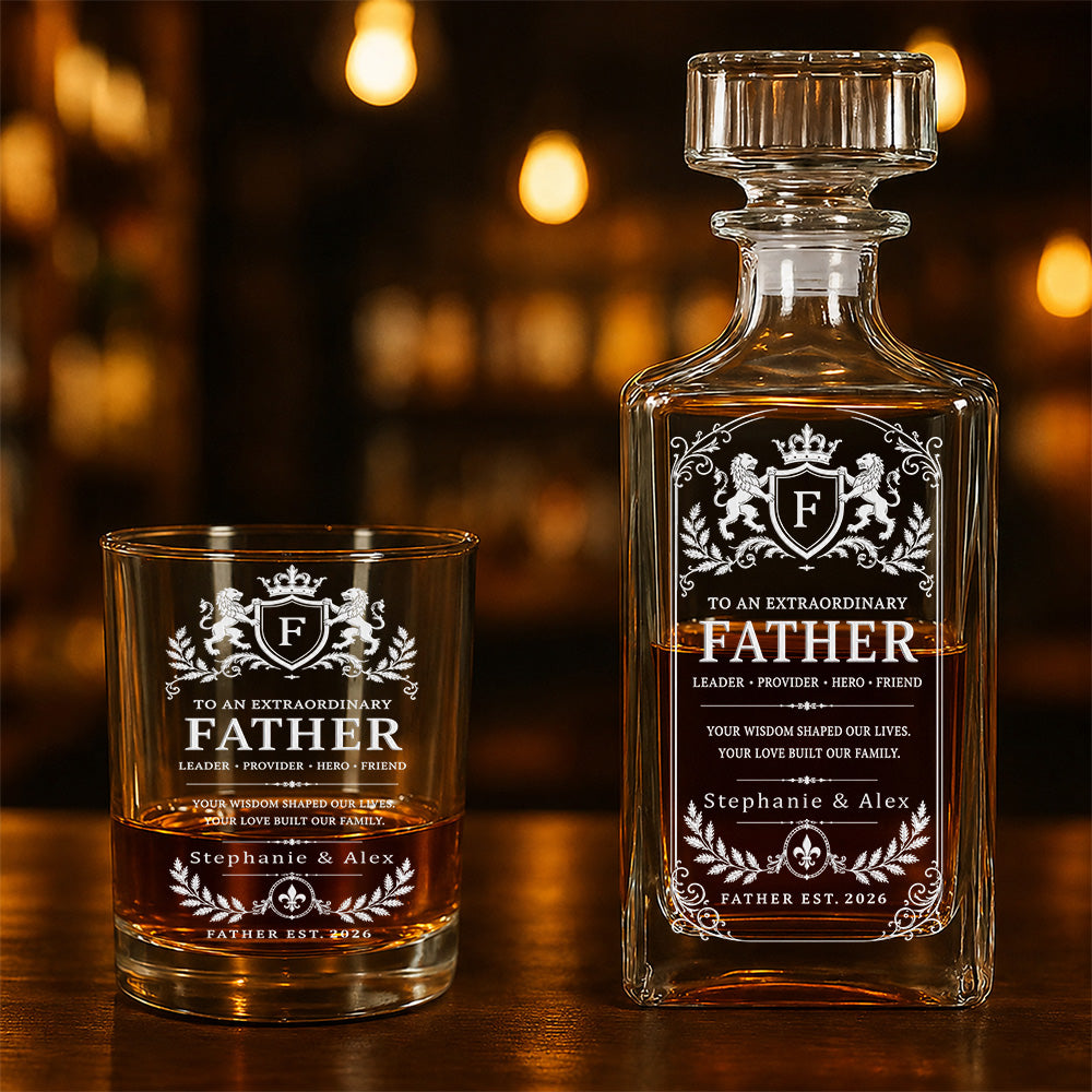 To An Extraordinary Father - Personalized Father's Day Combo Whiskey Glass + Decanter - Gifts For Dad-Myprintsy