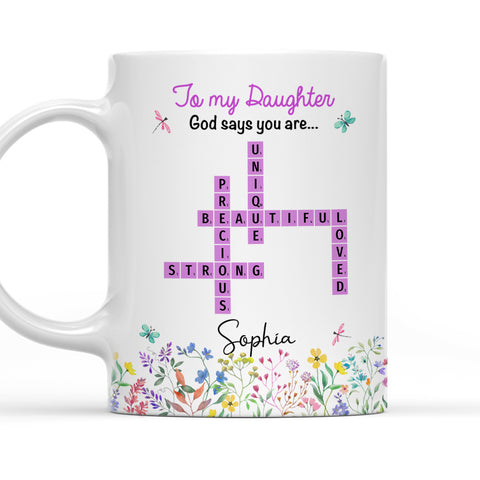 To My Daughter God Says You Are Crossword Art Mug - Personalized Coffee Mug-Myprintsy