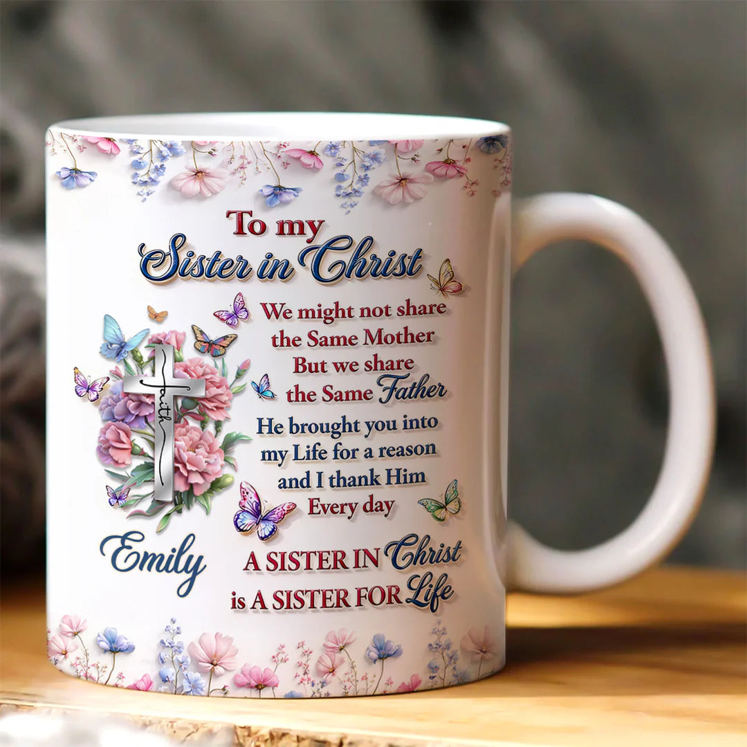 To My Sister in Christ Birthday Flower Jesus Cross - Personalized Mug - Perfect Birthday Gift For Bestie Jesus Lover-Myprintsy