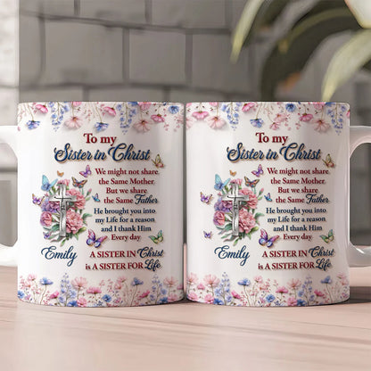 To My Sister in Christ Birthday Flower Jesus Cross - Personalized Mug - Perfect Birthday Gift For Bestie Jesus Lover-Myprintsy