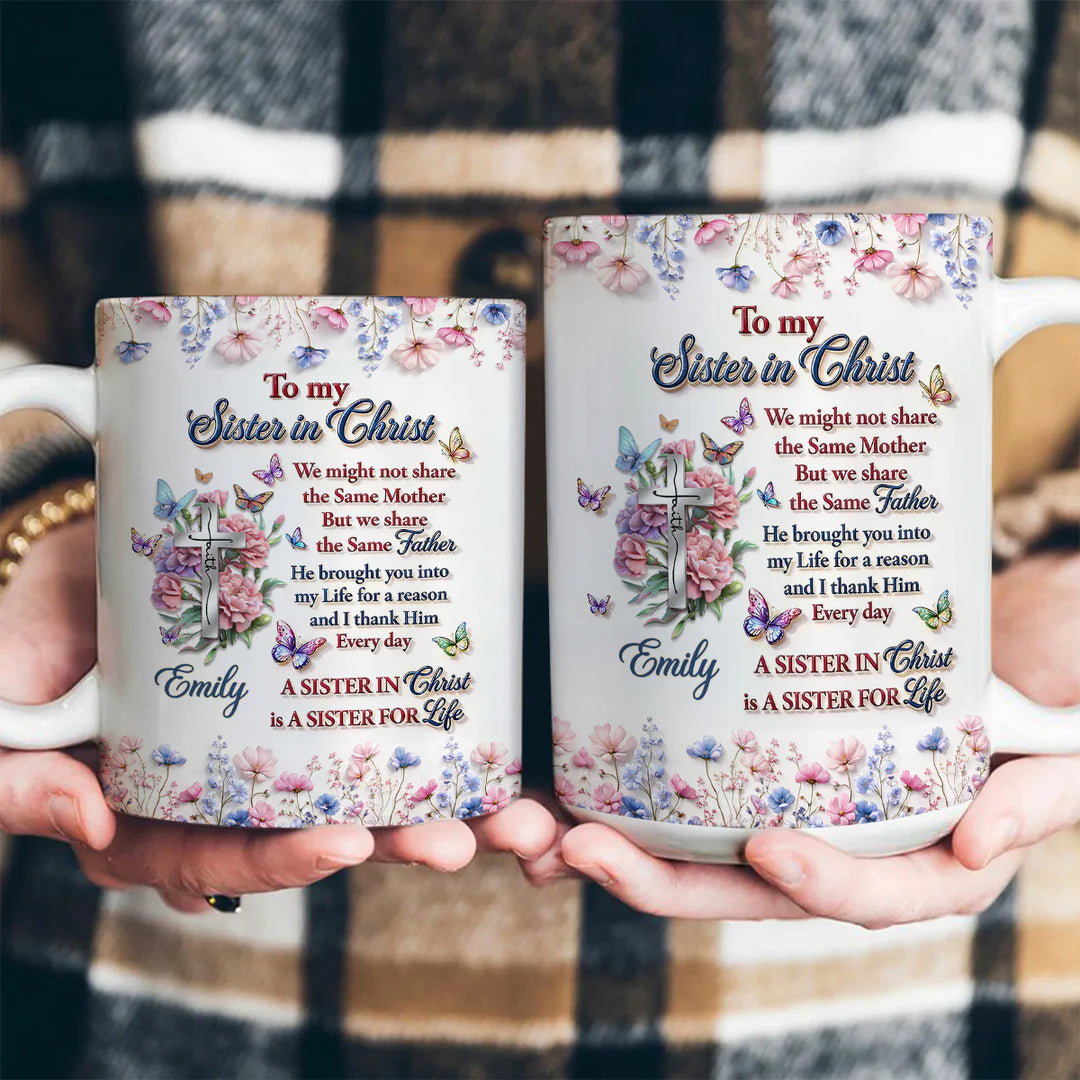 To My Sister in Christ Birthday Flower Jesus Cross - Personalized Mug - Perfect Birthday Gift For Bestie Jesus Lover-Myprintsy